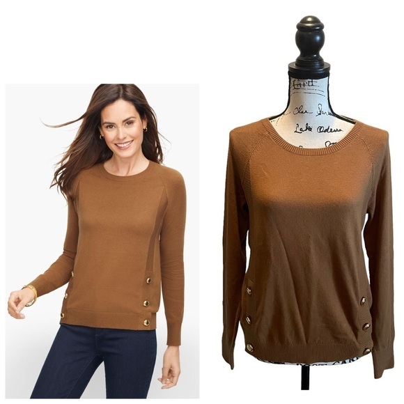 Talbots Side Button Sweater Crew Neck Sweater Chestnut Brown Size Small NWT - Picture 2 of 10